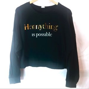 HenntThing Is Possible Sweater Crop Top Black Gold